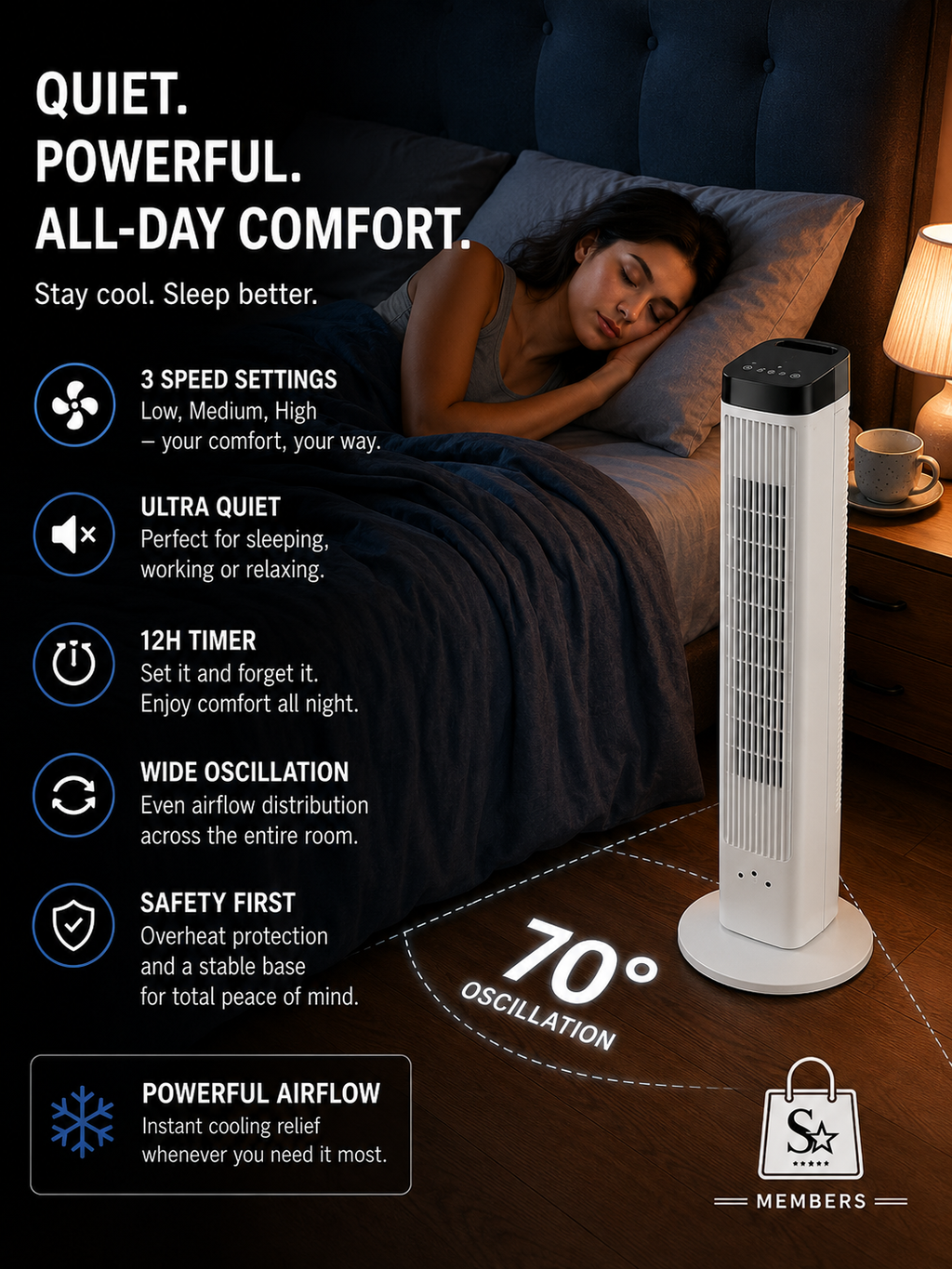 Smart Quiet Tower Fan
