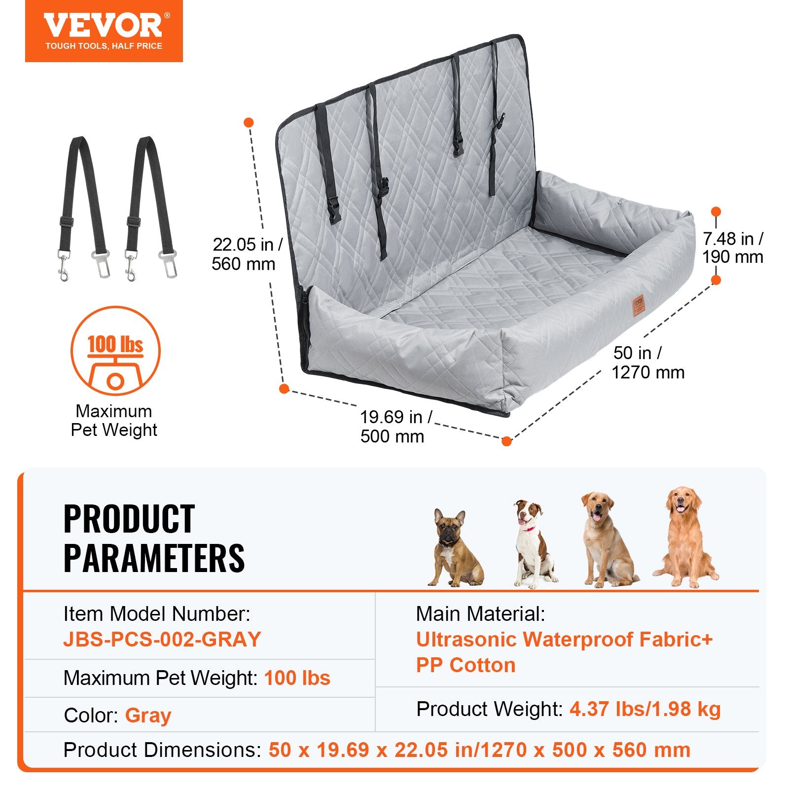 Waterproof Dog Car Seat & Travel Bed – 100 lb Capacity