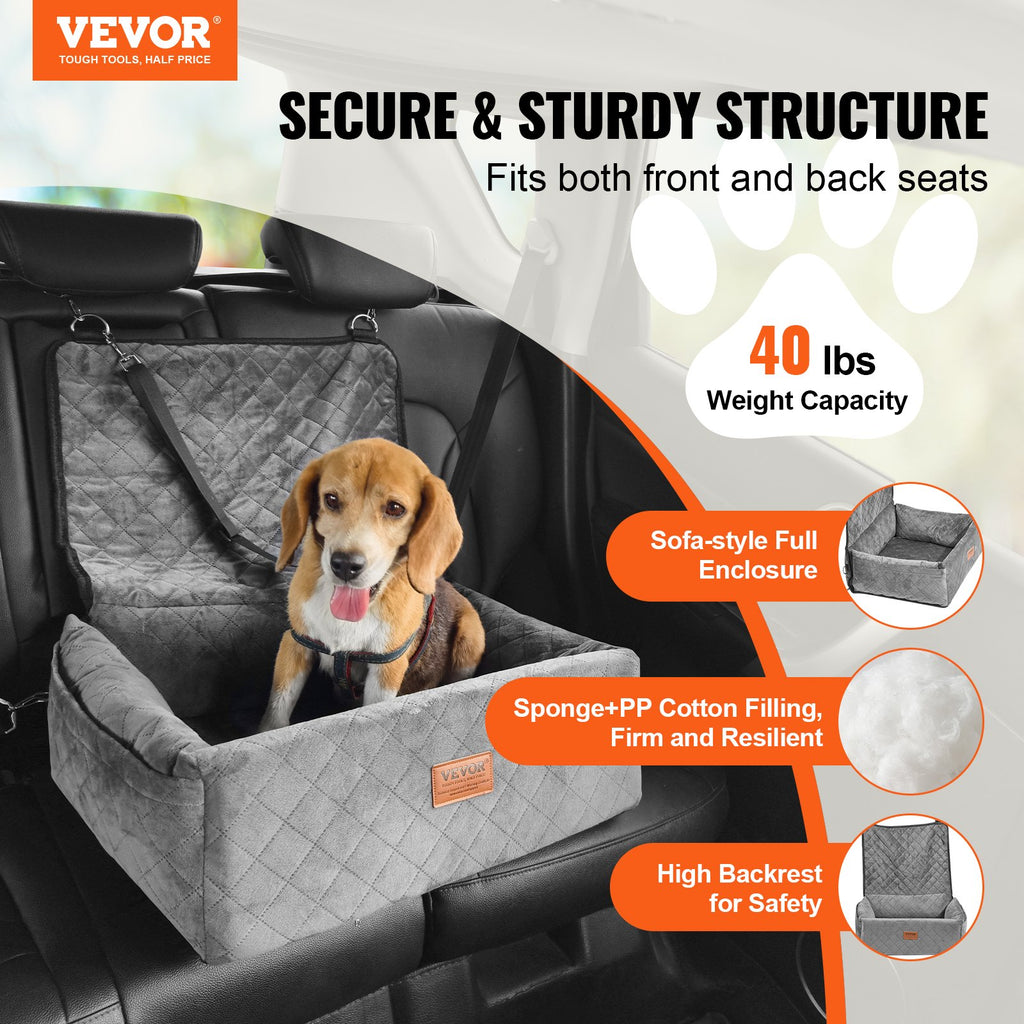 Dog Car Seat for Small & Medium Dogs – Gray Travel Booster Bed