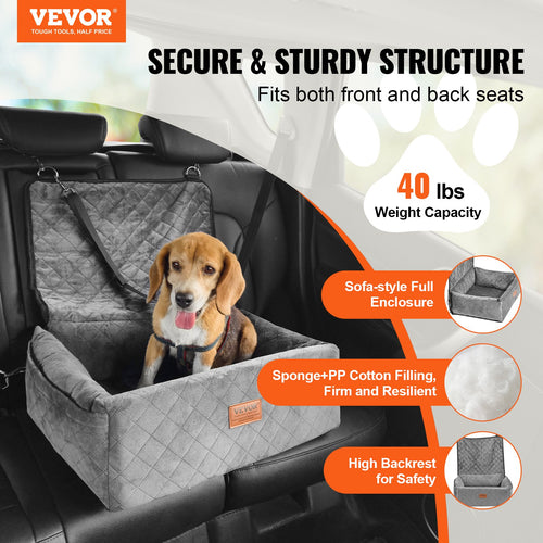 Dog Car Seat for Small & Medium Dogs – Gray Travel Booster Bed
