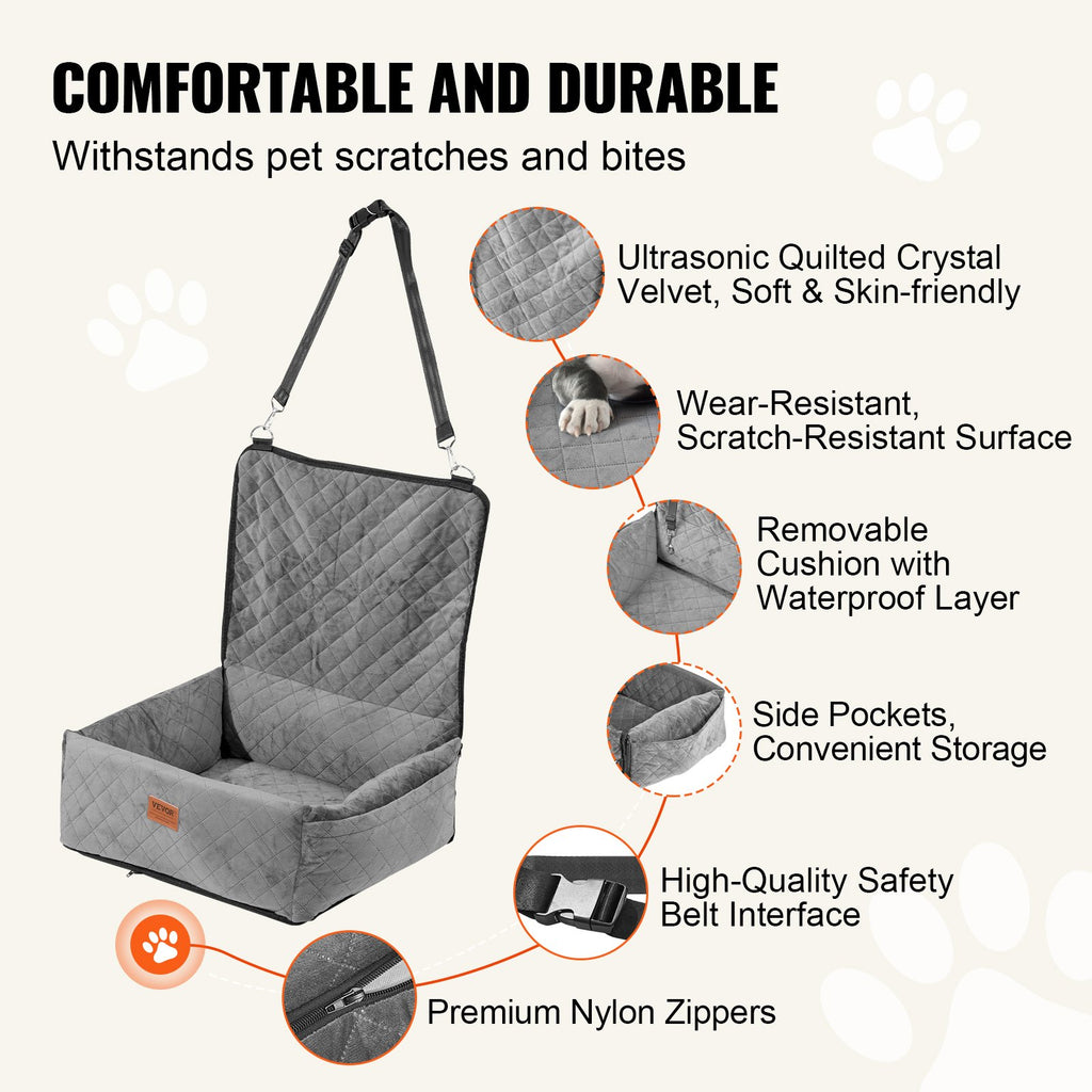 Dog Car Seat for Small & Medium Dogs – Gray Travel Booster Bed