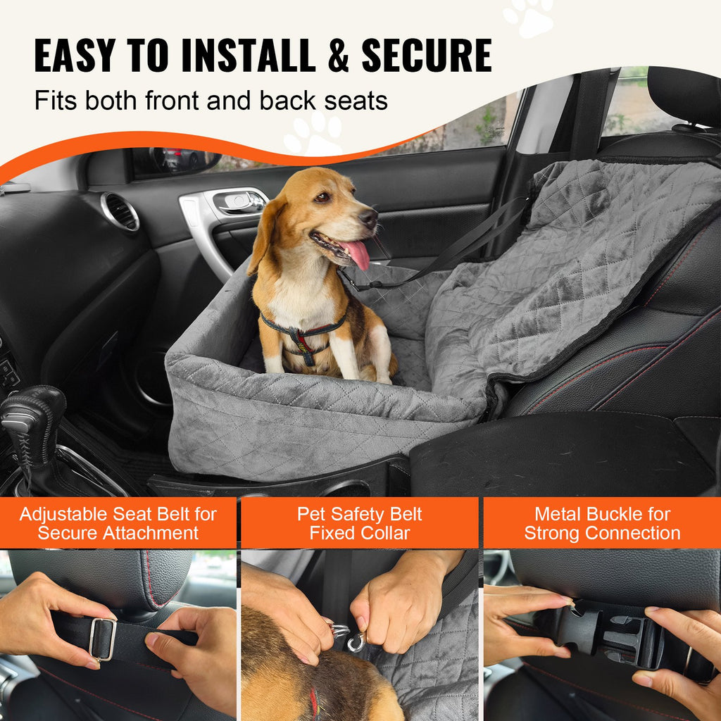 Dog Car Seat for Small & Medium Dogs – Gray Travel Booster Bed