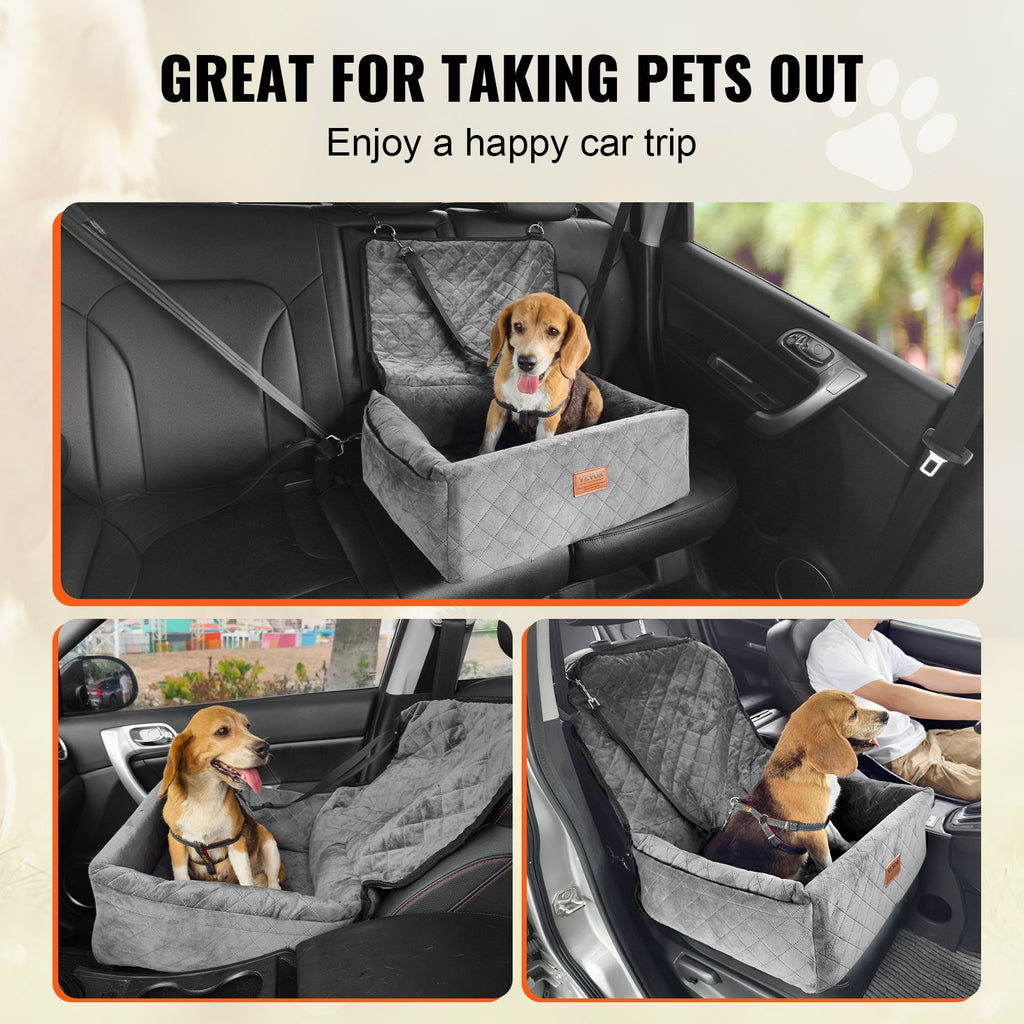 Dog Car Seat for Small & Medium Dogs – Gray Travel Booster Bed