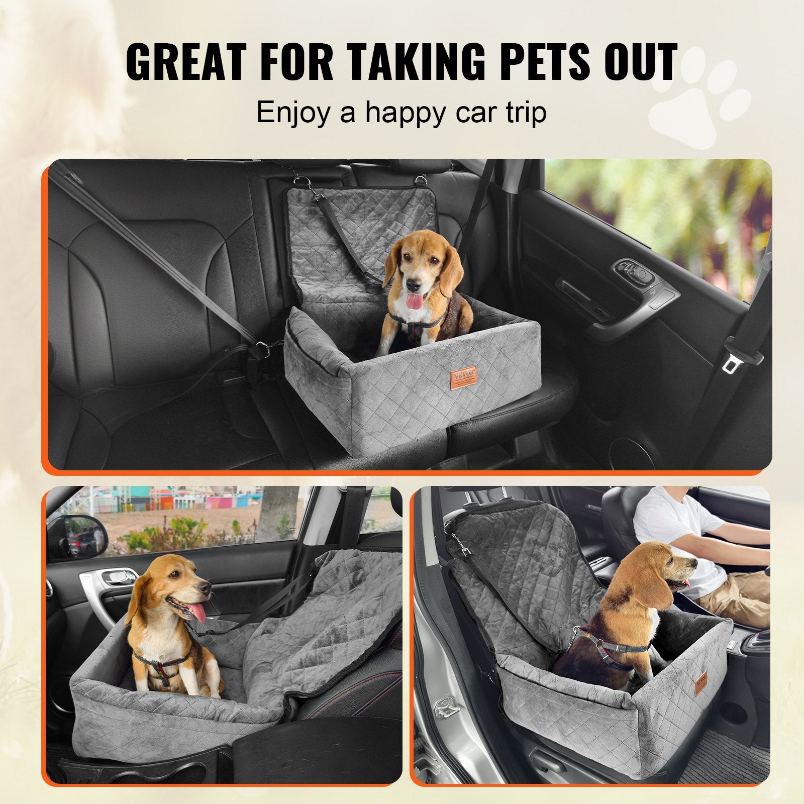 Dog Car Seat for Small & Medium Dogs – Gray Travel Booster Bed