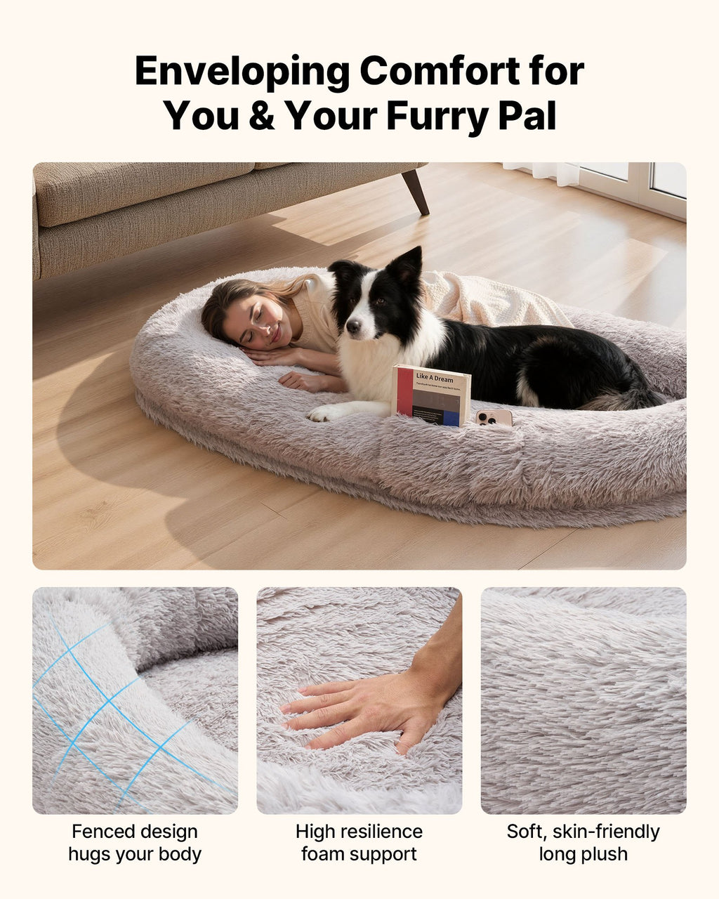 Human Dog Bed for Adults & Pets – Oversized Orthopedic Lounger