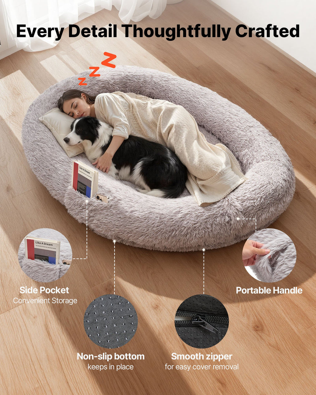 Human Dog Bed for Adults & Pets – Oversized Orthopedic Lounger