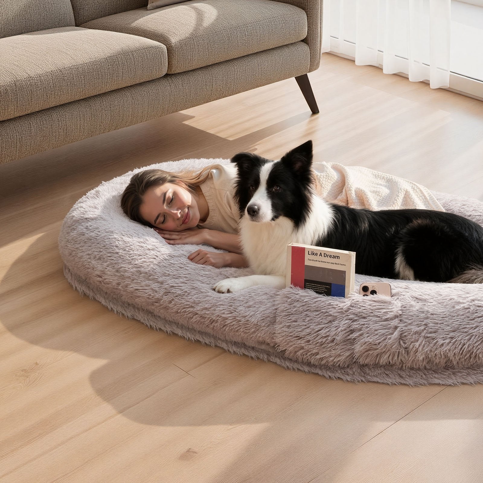 Human Dog Bed for Adults & Pets – Oversized Orthopedic Lounger