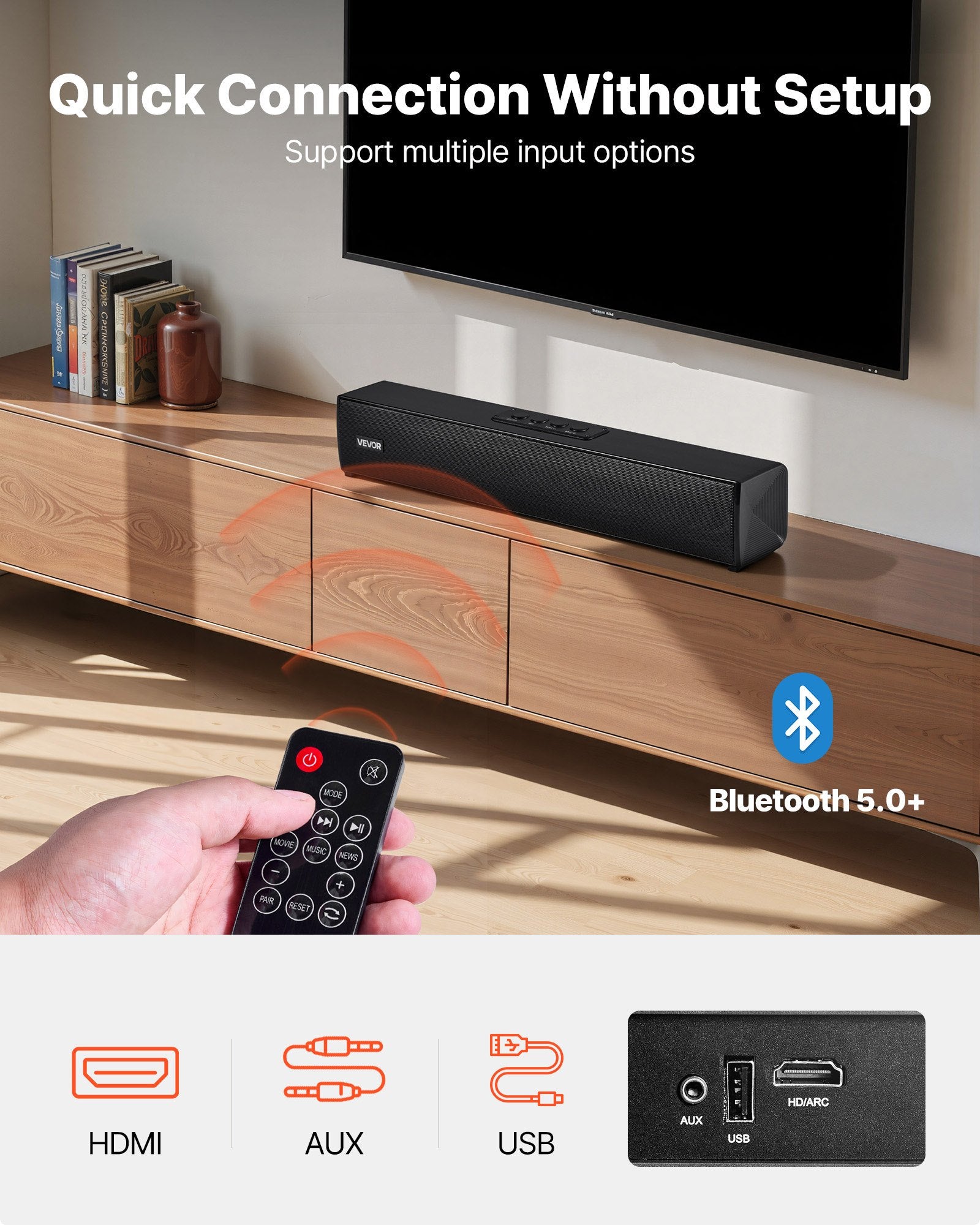 Bluetooth Soundbar for Smart TV – 2.0 Channel TV Speaker 80W