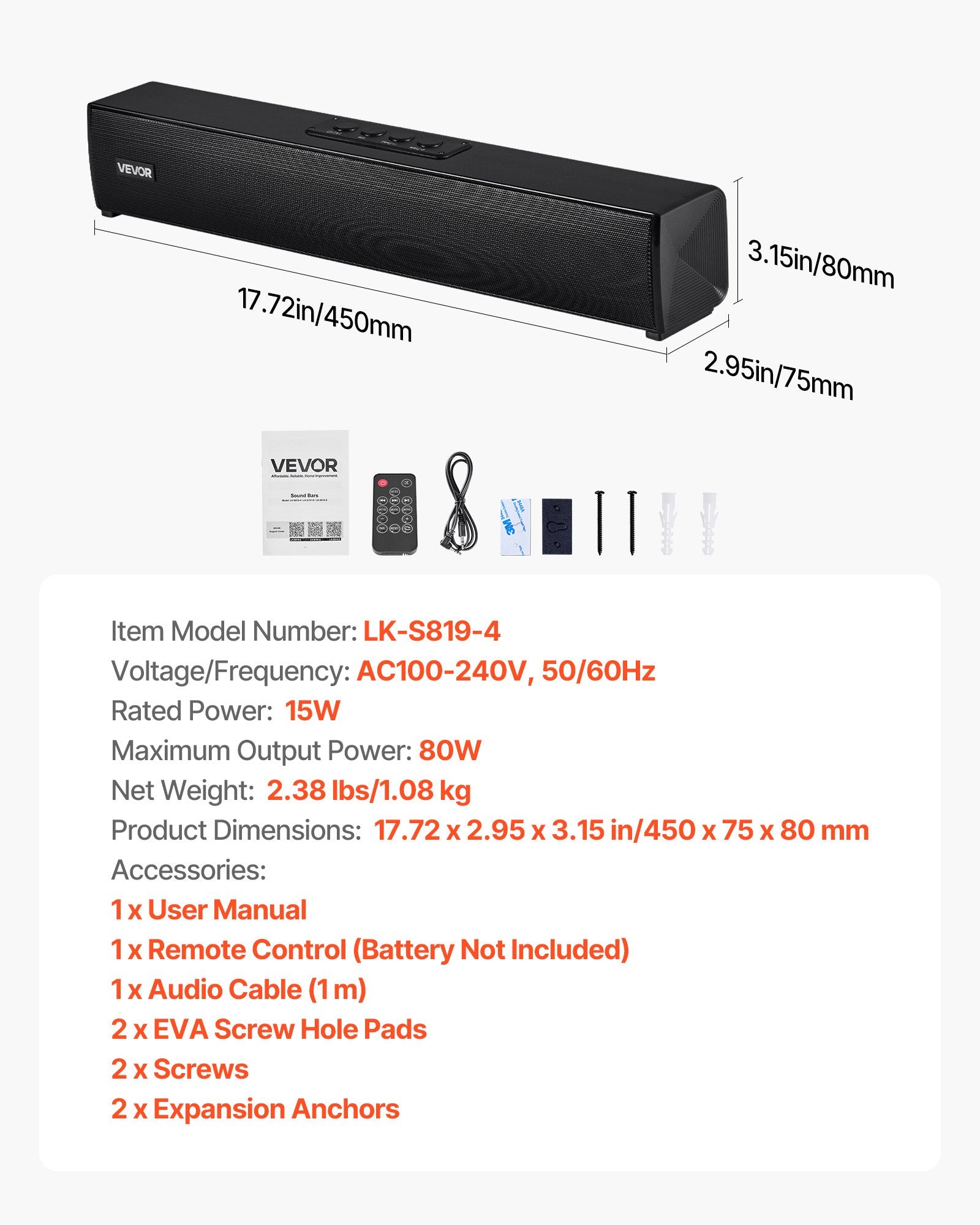 Bluetooth Soundbar for Smart TV – 2.0 Channel TV Speaker 80W